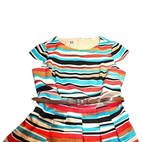 Anne Klein Multicolor Striped Fit & Flare Dress Size 14 Large - Picture 9 of 11